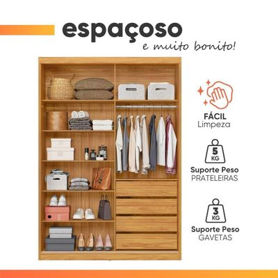 Guarda Roupas Solteiro Com Espelho 2 Portas De Correr 4 Gavetas Riva Flex Madeirado Touch/off White