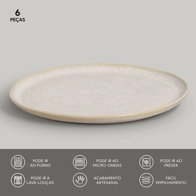 Conjunto de Pratos Rasos Bio Latte 29cm 6 Peças Porto Brasil Off White