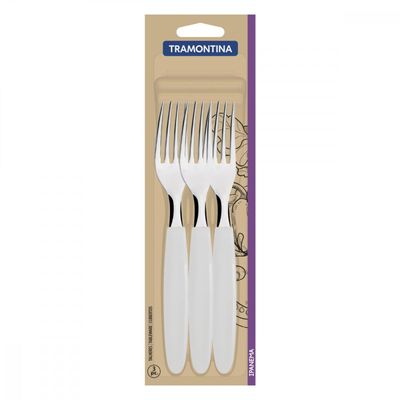 Conjunto de Garfos de Mesa Tramontina Ipanema com Laminas em Aço Inox e Cabos de Polipropileno Branco 3 Peças