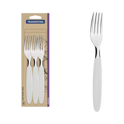 Conjunto de Garfos de Mesa Tramontina Ipanema com Laminas em Aço Inox e Cabos de Polipropileno Branco 3 Peças