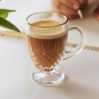 Conjunto De Xícara De Café-cappuccino 6 Peças 150 Ml Diamante Com Fio De Ouro Lyor