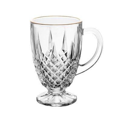 Conjunto De Xícara De Café-cappuccino 6 Peças 150 Ml Diamante Com Fio De Ouro Lyor