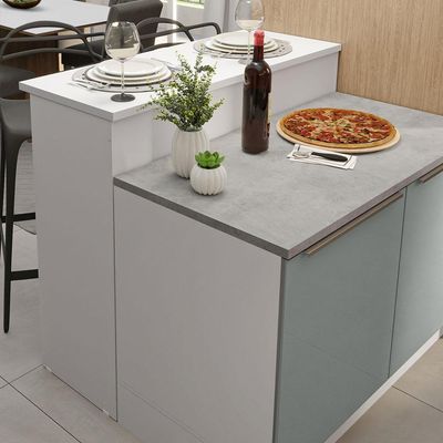Ilha De Cozinha Com Bancada E Balcão 120 Cm Branco/cinza Lux Madesa Branco/cinza