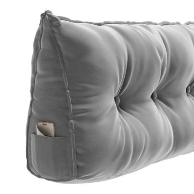 Almofada Para Cabeceira Encosto Apoio Lombar Spot 195cm Com Porta Celular Veludo - Abmaza Cinza