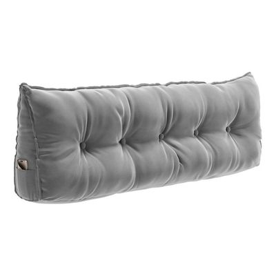 Almofada Para Cabeceira Encosto Apoio Lombar Spot 195cm Com Porta Celular Veludo - Abmaza Cinza