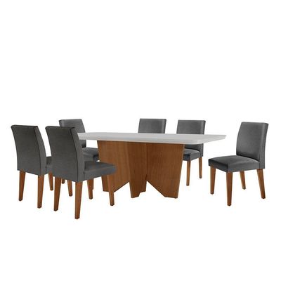 Conjunto Mesa Jantar Evora 180cm 6 Cadeiras Grecia grafite