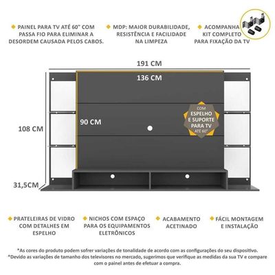 Painel Com Suporte Tv 60" E Espelho Nairóbi MultimóveisV3321