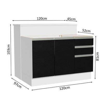 Ilha De Cozinha Com Bancada E Balcão 120 Cm Branco/preto Glamy Madesa Branco/preto