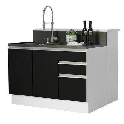 Ilha De Cozinha Com Bancada E Balcão 120 Cm Branco/preto Glamy Madesa Branco/preto