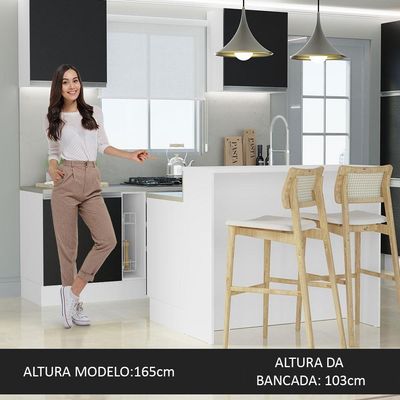 Ilha De Cozinha Com Bancada E Balcão 120 Cm Branco/preto Glamy Madesa Branco/preto