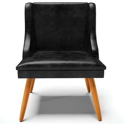 Kit 2 Cadeiras Decorativas Sala de Jantar Pés Palito de Madeira Firenze PU Preto Brilho/Natural G19 - Gran Belo