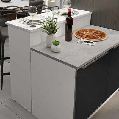 Ilha De Cozinha Com Bancada E Balcão 120 Cm Branco/preto Lux Madesa Branco/preto