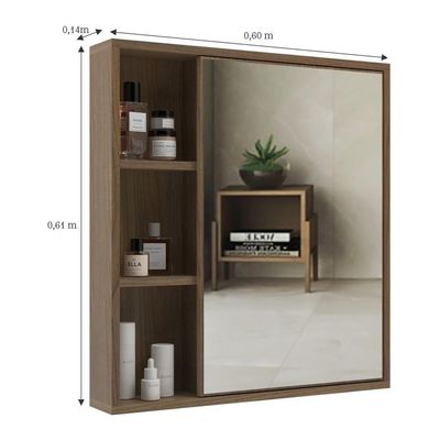 Espelheira Para Banheiro 60cm Com Nichos Multimóveis Cr10112 Noce