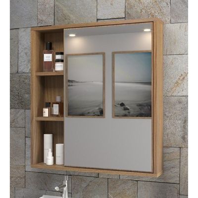 Espelheira Para Banheiro 60cm Com Nichos Multimóveis Cr10112 Noce