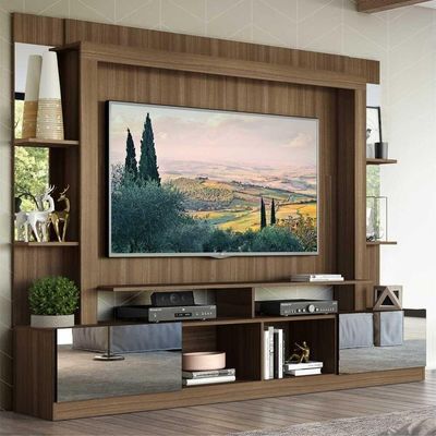 Estante Tv 65" Espelho Multimóveis V3381 Madeirada/preta