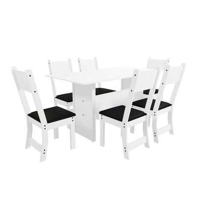 Mesa de Jantar Indekes Pequi com 6 Cadeiras Branco