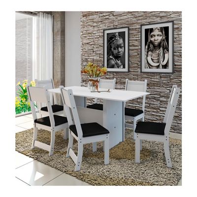Mesa de Jantar Indekes Pequi com 6 Cadeiras Branco