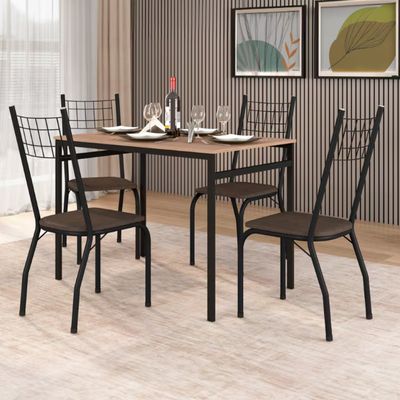 Mesa de Jantar Retangular Fabone Sintra com 4 Cadeiras Estofadas Preto Fosco