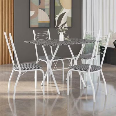 Mesa de Jantar Retangular Fabone Miami com 4 Cadeiras Estofadas Branco