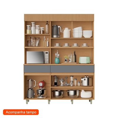 Cozinha Compacta Realeza 100% MDF 5 Portas 2 Gavetas Carvalho e Titânio