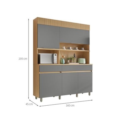 Cozinha Compacta Realeza 100% MDF 5 Portas 2 Gavetas Carvalho e Titânio