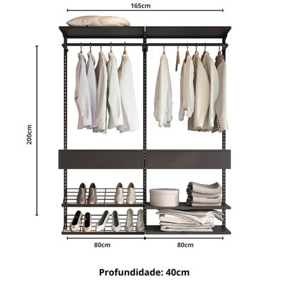 Closet Aberto Modulado para Solteiro 165cm Eternity 33 Preto