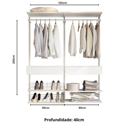 Closet Aberto Modulado para Solteiro 165cm Eternity 33 Branco