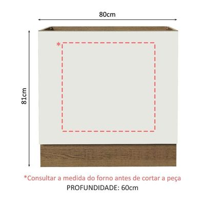 Balcão Para Forno De Embutir 80 X 60 Cm Sem Tampo Agata, Glamy, Stella Madesa Rustic/branco
