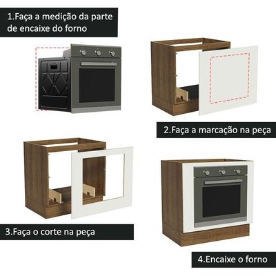 Balcão Para Forno De Embutir 80 X 60 Cm Sem Tampo Agata, Glamy, Stella Madesa Rustic/branco