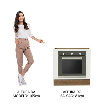 Balcão Para Forno De Embutir 80 X 60 Cm Sem Tampo Agata, Glamy, Stella Madesa Rustic/branco