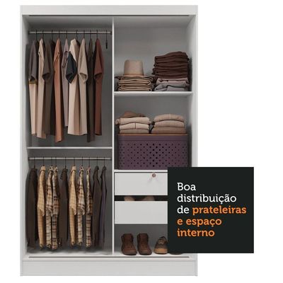 Guarda-roupa 2 Portas De Correr Com Espelho Branco Max Madesa Branco