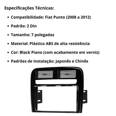 Central Multimídia 2 Din Mp5 Fiat Punto Câmera Moldura Bp