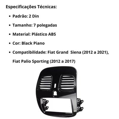 Central Multimídia 2 Din Mp5 Grand Siena Câmera Moldura Bp