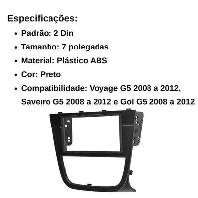 Central Multimídia 2 Din Mp5 Gol G5 Câmera Moldura Tela Pt