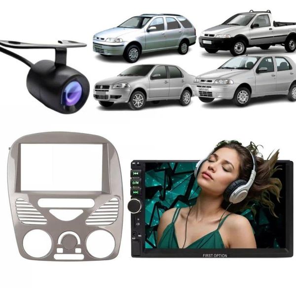 Central Multimídia 2 Din Mp5 Palio G3 Câmera Moldura Cinzab