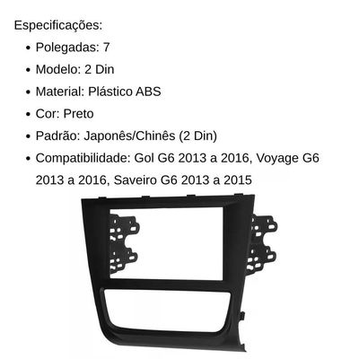 Central Multimídia 2 Din Mp5 Gol G6 Câmera Moldura Tela Pt