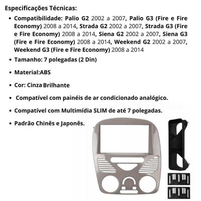Central Multimídia 2 Din Mp5 Weekend G3 Câmera Moldura Cinzab