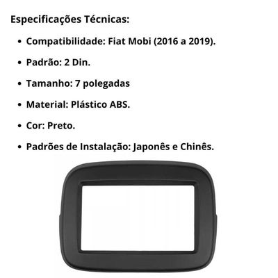 Central Multimídia 2 Din Mp5 Fiat Mobi Câmera Moldura