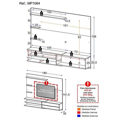 Painel Tv Até 65" 1 Porta Multimóveis Mp1064 Branco/rustic