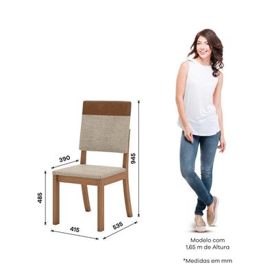 Kit 2 Cadeiras Estofadas Para Mesa De Jantar Milla Plus Henn Nature Com Corano Caramelo Com Creme