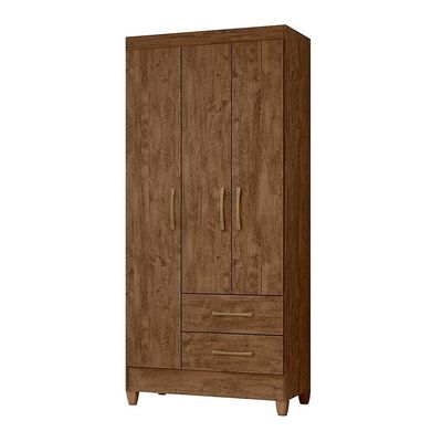 Guarda Roupa Solteiro Quarto Pequeno 3 Portas 2 Gavetas Lima Castanho