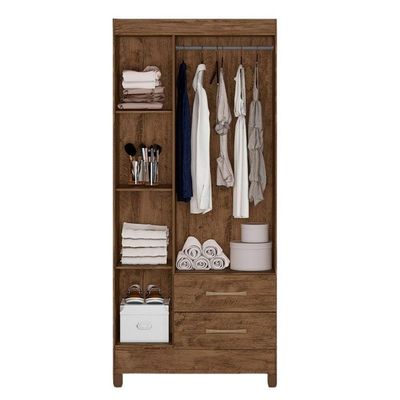 Guarda Roupa Solteiro Quarto Pequeno 3 Portas 2 Gavetas Lima Castanho