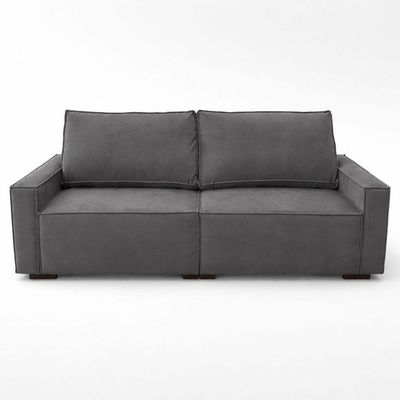 Sofá 3 Lugares Moderno Contemporâneo Sala Recepção Suede Cinza Escuro