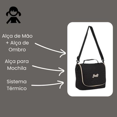 Lancheira Para Meninas Alça Para Ombros Sistema Térmico Resistente Reforçada  Just La  Denlex Preto