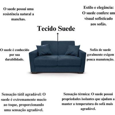 Sofá 2 Lugares Sala De Estar Recepção Suede Cecília Azul Marinho