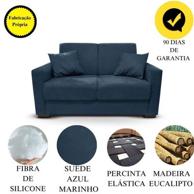 Sofá 2 Lugares Sala De Estar Recepção Suede Cecília Azul Marinho