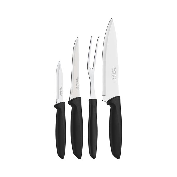 Conjunto de Facas Tramontina Plenus em Inox com Cabo Plástico Preto 4 Peças