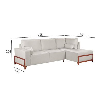 Sofá De Canto 4 Lugares Living Fixo Com Chaise Molas Bonnel Linho Creme