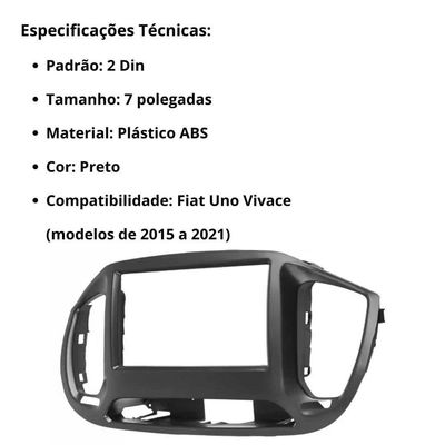 Central Multimídia 2 Din Mp5 Uno Vivace Câmera Moldura Pt