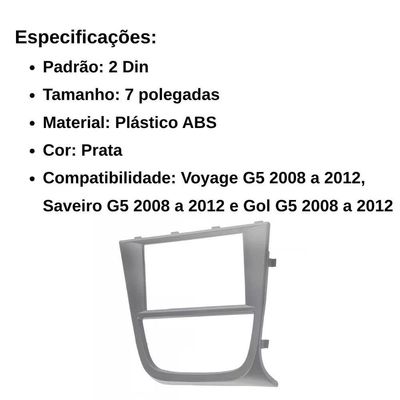 Central Multimídia 2 Din Mp5 Voyage G5 Câmera Moldura Tela Prata